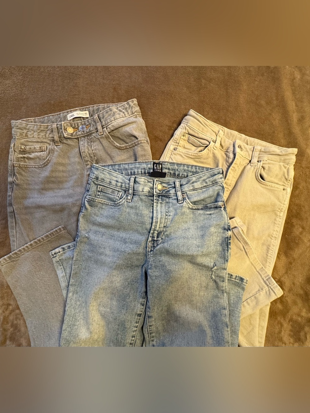 Lot of 3 girls' jeans Zara adjustable waist size 13-14 and GAP 70s flare size 14